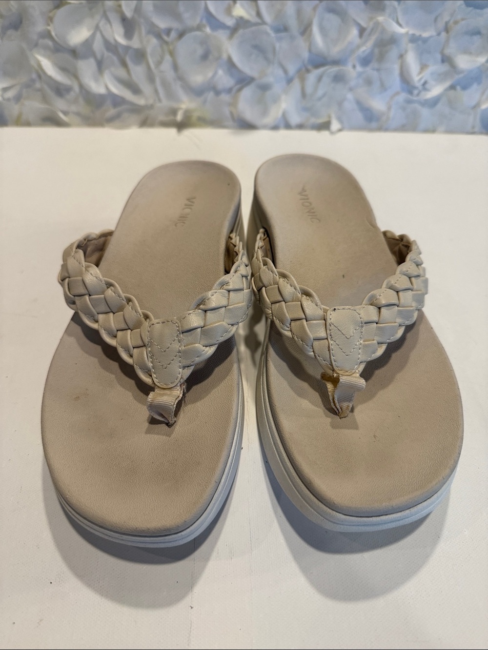 Vionic Braided Thong Platform Sandals - Light Beige